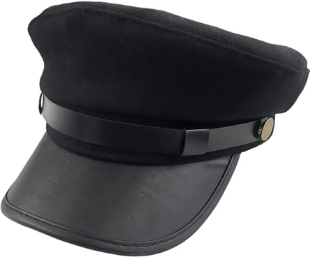 VASANA Sombrero de chófer negro para chófer, gorra militar retro de algodón, sombrero de capitán marinero clásico vintage