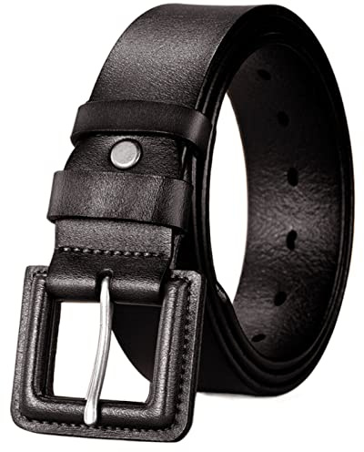 Metallfritt läder hypoallergent bälte, läderflyttar och mekanik för män utan repor arbetsbälte,Black,120CM/47.3''