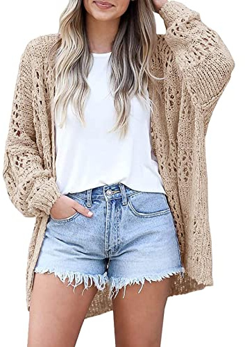IQYU Cardigan da donna lungo a maglia grossa – Cardigan da donna in cotone giacca lunga Hollow Out giacca primaverile nero elegante giacche da donna primavera autunno cappotto oversize giacche da