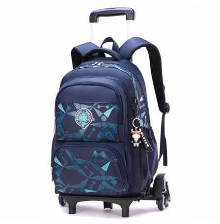Amythe Mochila Escolar para Niños y Niñas con Carro, Mochila Colegio Primaria para Chico 6-12 años, Mochila+Trolley 6 Ruedas para Viajar, Mochila Infantil con Ruedas, Azul