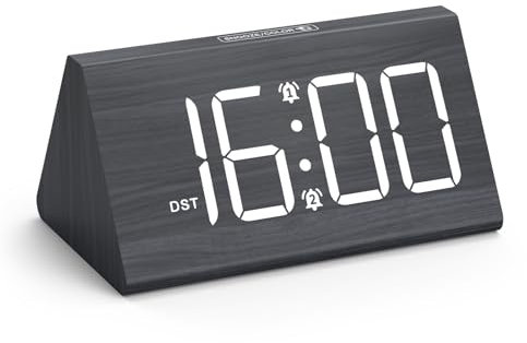 ORIA LED Digitaler Wecker, 7 Holzstil Wecker, Digitaluhr Reisewecker mit 2 Alarm, 5 Helligkeit, 3 Lautstärkestufen, Snooze, DST, Bunte Umgebungslicht, Modern Tischuhr für Schlafzimmer, Büro