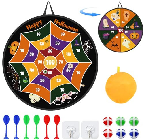 SUNYOK Halloween Party Spiele Halloween Dartscheibe Kinder Doppelseitige Dartspiel Halloween Deko Hängend Klettballspiel Hallowen Wurfspiele für Jungen Mädchen Indoor Outdoor Halloween Dekoration