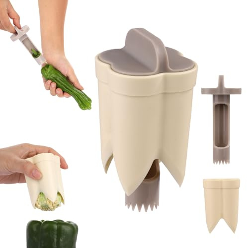 2pcs Pepper Deseeder, 2 in1 Fruit Vegetable Corer Pepper Seed Corer Tool Bell Pepper Cutter Pepper Corer Set for Kitchen Home Camping Gadgets(Off-White)