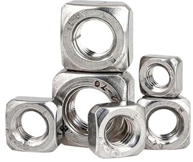 Ecrou carré, 2/50 pcs M3 M4 M5 M6 M8 M10 M12 en acier inoxydable Foursquare Quadrate Écrou carré (couleur : argent, taille : 50pcs M5)(10pcs M6)