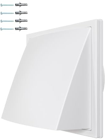 Capot de Conduit Mural Blanc Durable avec Clapet Anti-Refoulement | Grille de Ventilation ASA avec Bride | Protection Pluie et Vent – Grille d'Aération avec Clapet Anti-Retour. (Diamètre: 125 mm)
