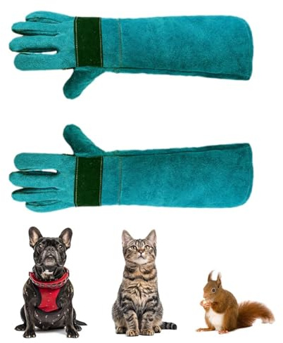 LNGJIN gants chat anti,35cm Anti-Morsure Gants de Protection, Gants Robustes pour Animaux,Cuir Gants de Travail Anti-Morsure,Pour le dressage et l'alimentation des animaux (vert foncé)