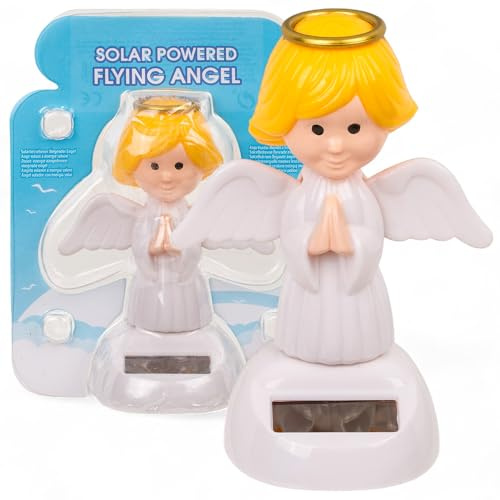 MIJOMA Figura oscillante a energia solare - Figura mobile con cella solare, plastica, alta 10 cm, nessuna batteria necessaria, per davanzali, auto e luoghi soleggiati (angelo bianco)