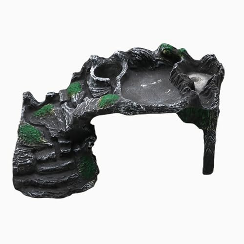Plataforma para esconder Reptil Cueva de Tortugas para Peces y camarones escondite Acuario Reptil terrario ocultando decoración para lagartos, Tortugas Peces. (E)