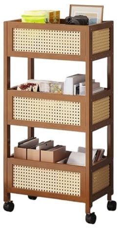 Leewertyu Storage Cart, 3-Tier Storage Trolley, Storage Carts with Wheels, Rolling Bookshelf, Wooden Storage Rack for Living Room, Study, Bedroom(Brown,19.7 * 10.6 * 40.2IN)