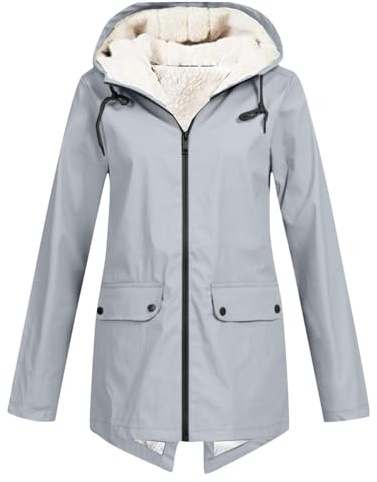Générique Parka Imperméable Femme Manteau D'hiver Capuche Fourrée Coupe-Vent Zippé Veste Extérieur Chaude Mode Vetement Femme Grande Taille, Gris, XXL