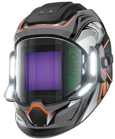 ANDELI Schweißhelm Automatik mit 4-Punkt LED Beleuchtungssystem und Echtfarben Technologie Großes Panorama Sichtfeld 9,5x9,1 cm, 6 Sensoren, Schattierung 4/5-9/9-13 USB-C, für MMA MIG MAG