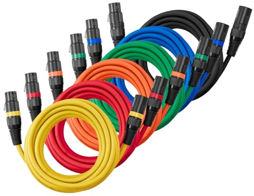 VEVOR Cable XLR de 4,57 m, Cables de Micrófono DMX Balanceados Macho a Hembra, 3 Pines Chapados en Oro para Micrófono y Altavoz, para Iluminación de Escenario, Amplificadores y Mezcladores, 6 uds