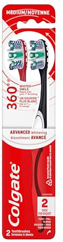 Colgate 360 Optic White Advanced Whitening Toothbrush, Adult Medium Toothbrush with Whitening Cups, Helps Whiten Teeth and Removes Odor Causing Bacteria, 2 Pack