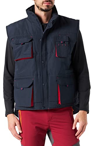 VELILLA 205902, Chaleco acolchado bicolor multibolsillos, color Azul Navy y Rojo, Talla XL