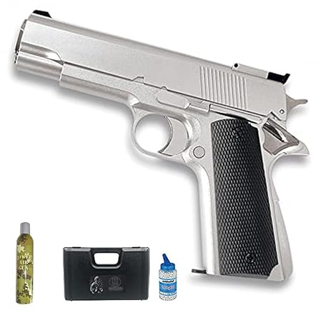 Pistolet Airsoft Green Gas Type Colt 1911 HFC + Bouteille de gaz + biberon + Mallette [Puissance : 0,5 Joules]