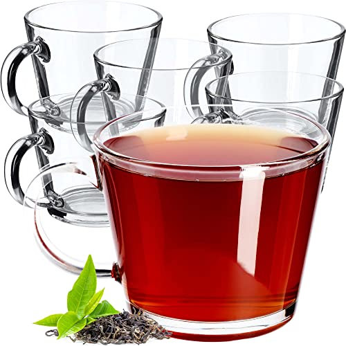 KADAX Tazze da Tè in Vetro Trasparente, Tazzine con Manico per Cappuccino, Latte Macchiato e Caffè Americano, Bicchieri per Acqua (Set di 6, 380 ml)