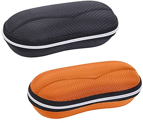 molshine Estuche rígido portátil para anteojos de 2 piezas, estuche para anteojos de tela con cremallera (Negro&Naranja)