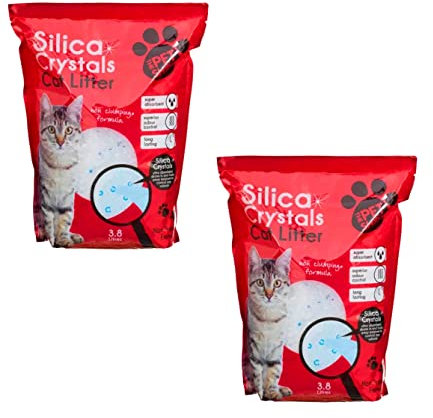 2 x 3.8L Silica Crystals Cat Litter Moisture Odour Absorbent Anti Bacterial