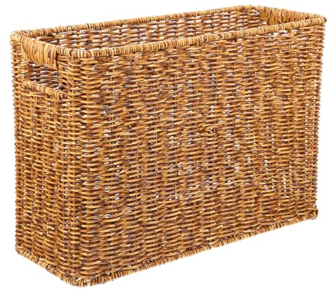 Alipis Small Storage Baskets, Rattan Woven Basket Magazine Holder, Handled Small Baskets for Storage Books Magazine Newspaper File and Mail, 14.93X10.22X5.89In