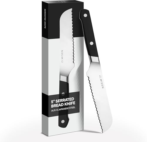 Misen Serrated Bread Knife - High-Carbon Japanese AUS8 Steel - Perfect for Soft Foods, Bread, Pastries, and Fruits - Verstatile Slicer, Razor-Sharp Edge, Durable Blade, Ergonomic Handle - 5, Black