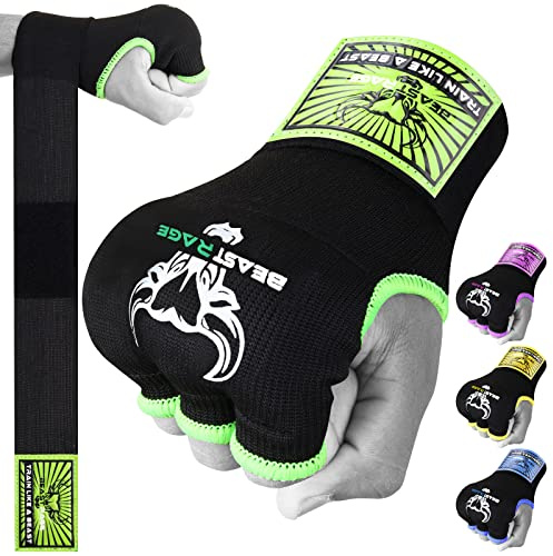 Beast Rage Gants de Boxe en Gel MMA de 75 cm de Long, rembourrés, élastiques, pour Sac de Frappe Rapide, Boxe thaïlandaise, Bandages UFC pour Hommes, Femmes, Enfants (XL (Adulte), Vert)