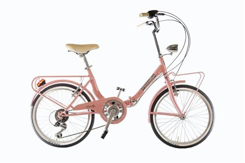 Bicicleta plegable con 20 cascelas, cambio de 6 V, color rosa