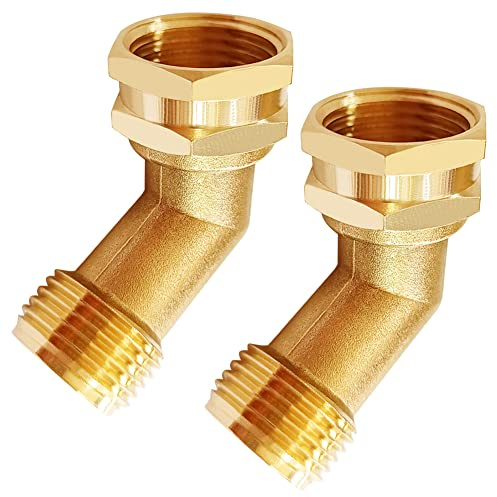 Uenede Raccordo filettato da 3/4 GHT in ottone a gomito a 45° per tubo da giardino, adattatore filettato maschio a femmina, 2 pezzi
