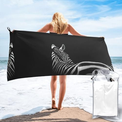 EdWal Schnell trocknendes Badetuch mit Zebramuster, weiche Handtücher für Sport, Reisen, leicht, schnell trocknend, Schwarz und Weiß