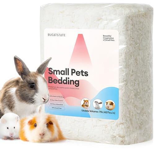 BUCATSTATE Litières pour Hamsters 70L, Super Absorbante & 99,9% sans Petit Animal Papier Poussière pour Souris, Rats, Rongeurs, Cochon d'Inde, Chinchilla