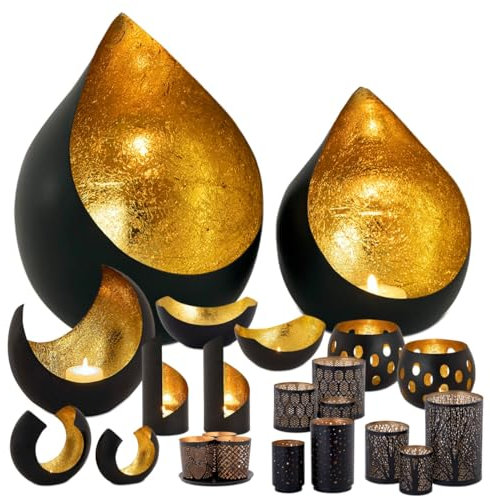 Kerzenständer Kerzenhalter Teelichthalter Metall schwarz Gold Farbe Tropfenform