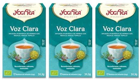 Yogi Tea - Voz Clara - Infusión Ayurvédica - Mezcla de Regaliz, Hinojo y Tomillo - Sin Cafeína - Pack de 3x17 bolsitas (51 bolsitas en total)