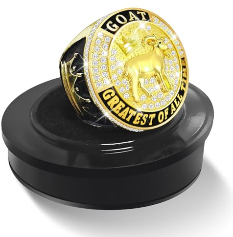Tkifoda Goat Championship Ring, Goat Trophy Award Medal Prize, Goat Ring with Neck Chain and Acrylic Display Stand, Greatest of All Time Gift for League Champion Winner