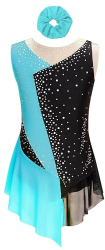 JEATHA Maillot De Danza Baile Brillantes Niñas Maillot Sin Manga con Malla Transparente Vestido De Patinaje Artístico Gimnasia Ropa De Bailarina