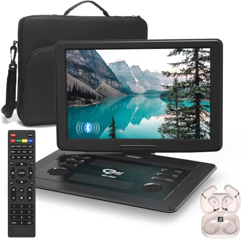 18 Portable DVD Player with Bluetooth Headset,15.6 HD Swivel Screen with Extra Carrying Bag,Support AV-in/Out and Multiple Disc Formats,High Volume Speaker,Black,[Not Support Blu-Ray]