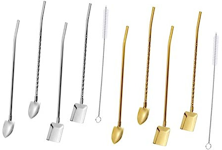 Mobestech 1 Set Set di cucchiai di paglia cucina casa riutilizzabile domestico Gadget per cucchiaio di paglia cucchiai in acciaio inossidabile cucchiaio di vanga acciaio inossidabile 304