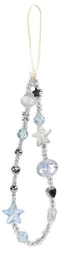 BelleVive Bracelet de Poignet pour Appareil Photo, Charmant Bijou numérique, lanière, pendentifs pour téléphone, Sangle, chaîne perlée pour Sac à Main, Porte-clés, dragonne Anti-Perte, Bleu