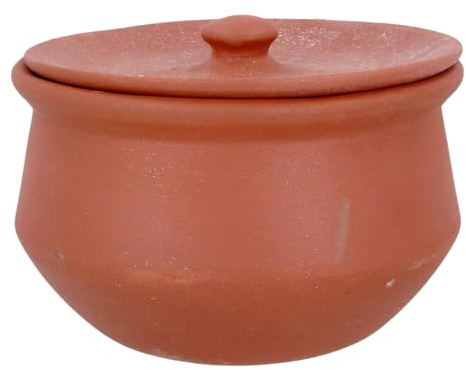 Clay Handi Earthen Pot with Lid Terracotta Biriyani Curry Balti Serving Pot Curd Handi Pot Deep Round Unglazed Clay Indian Hand Made Traditional Mitti Pot (Brown, 3 Litre)