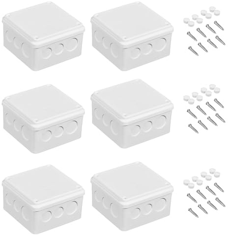WIYETY Confezione da 6 Scatola di Giunzione IP65 Impermeabile: 100×100×50mm PVC, Bianco Scatola di Giunzione Montata in Superficie, Scatola di Giunzione Versatile per Installazioni in Giardino e