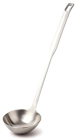 Professional Stainless Steel Soup Ladle, 11.8 Comfort Grid, Long Ergonomic Handle, Durable Kitchen Utensil for Cooking, Stirring, Serving Soups, Heavy-Duty Metal, Dishwasher Safe