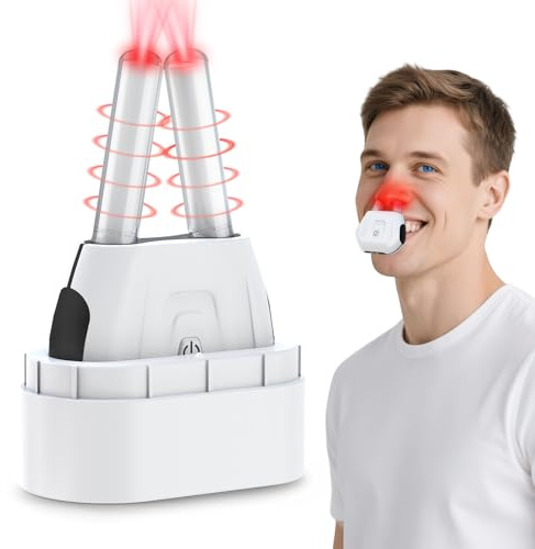 Dispositivo per terapia nasale a luce rossa, portatile, a infrarossi, per alleviare il naso nasale, sistema di pulizia integrato con luce blu nell'alloggiamento, design leggero per viaggi, casa e