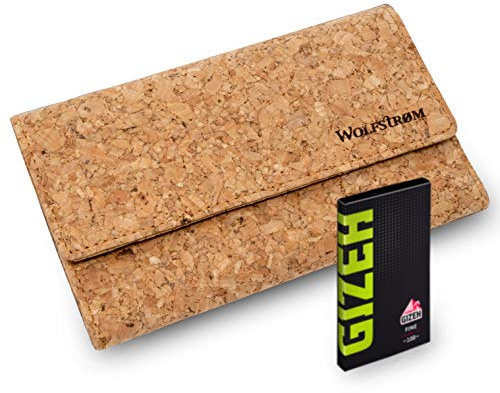 Tabaktasche 'Taruk' Kork vegan – Set inkl. Gizeh Papers – Tabak-Beutel Drehertasche mit Magnetverschluss, Filterfach, Blättchenhalter – Cork Nature