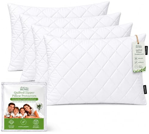 Adam Home Quilted Pillow Protectors 4 Pack (50 x 75 CM) - Soft Poly Cotton Zippered Pillow Cases – Durable, Breathable & Comfortable.