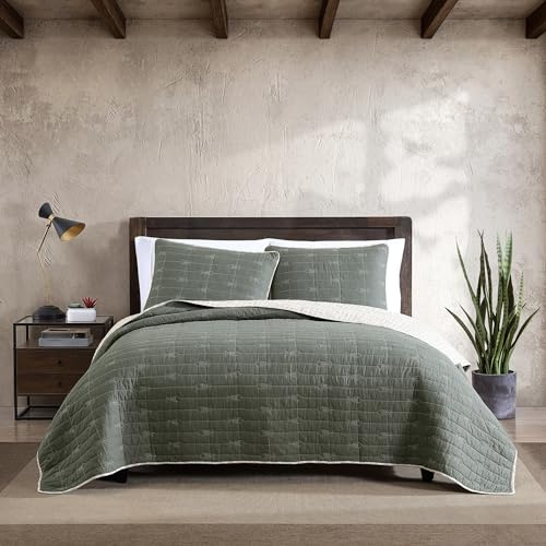 Eddie Bauer - Twin Quilt Set, Reversible Cotton Bedding with Matching Sham, Lightweight Home Decor for All Seasons (Troutdale Green, Twin)