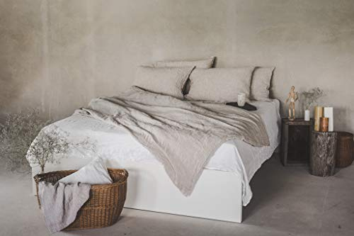 Ger3as Juego de ropa de cama de lino 100 % natural lavado a piedra, fibra natural, lino con cierre de hotel (color natural, 200 x 200 cm, 2 unidades de 40 x 80 cm)