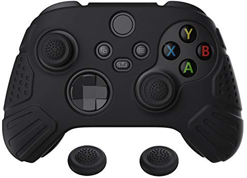 eXtremeRate PlayVital Guardian Edition Black Ergonomic Soft Anti-slip Controller Silicone Case Cover, Rubber Protector Skins with Black Joystick Caps for Xbox Series S and Xbox Series X Controller