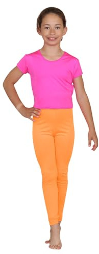 Hamishkane® Leggings för flickor, premiumkvalitet, flickleggings, snygga, hållbara och funktionella gymnastikleggings, flickor, idealiska stretchiga smala sommarleggings för flickor, NEONORANGE, 9-10