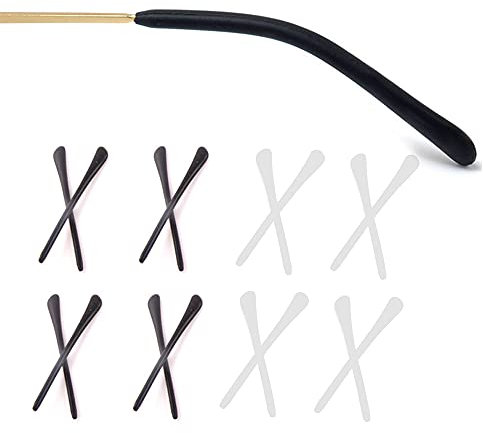 OPUGIT 8 Paar Silikon Antirutsch Überzüge, Rutschfest Sanft Antirutsch Brillenbügel Reparatur,Universal Brillenbügel für Metall Dünne Sonnenbrillen Brillenbeine,Schwarz/Weiß