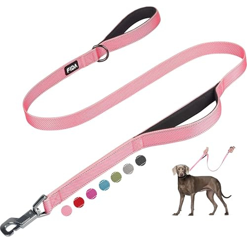 Fida 4 FT Heavy Duty Dog Leash with 2 Comfortable Padded Handles, Traffic Handle & Advanced Easy Snap Hook, Reflective Walking Lead for Large, Medium & Small Breed Dogs, Pink