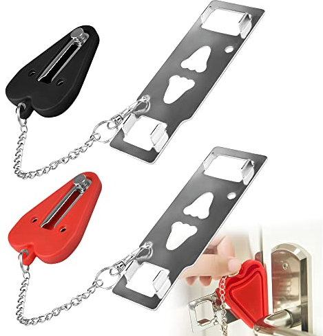 QUCUMER 2 Stück Tragbares Türschloss Temporäres Sicherheit Sicherheitsschloss Reiseschloss Türfensterschloss Sicherheits Türkette Datenschutzschloss mit Aufbewahrungstasche für Hotelschule Bad