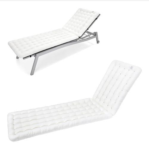 HAVE A SEAT Living - Sonnenliege Auflage Luxury | 200x60 cm - Bequeme Gartenliege Auflage, 8 cm Dick - Waschbar bis 95°C, Orthopädisch, Wetterfest - Made in Germany (200x60 cm, Weiß)